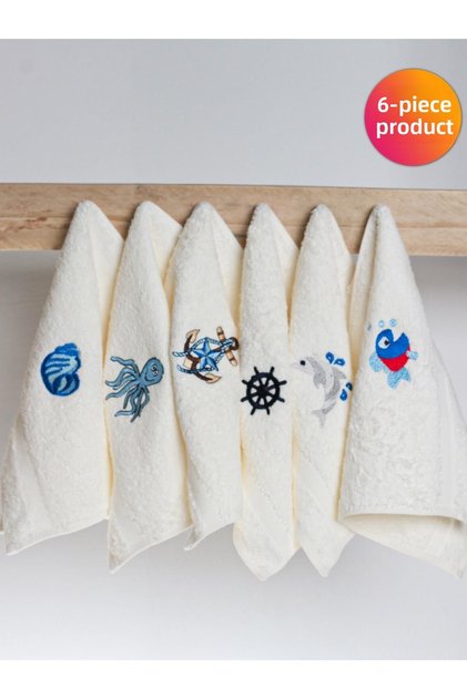 Moodkitchen 6-Piece Kitchen Towels – Sea Pattern, 30X30 Cm, 100% Cotton