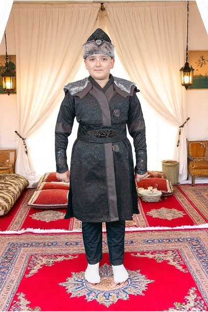 Plush Fur Detailed Ertugrul Boy Costume, Alpine Outfit Black