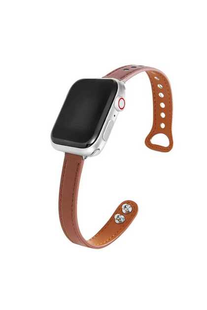 Apple Watch 42/44/45/46/49 Ultra MM (Seri 10-46 MM) Uyumlu İnce Deri Ayarlanabilir Kordon