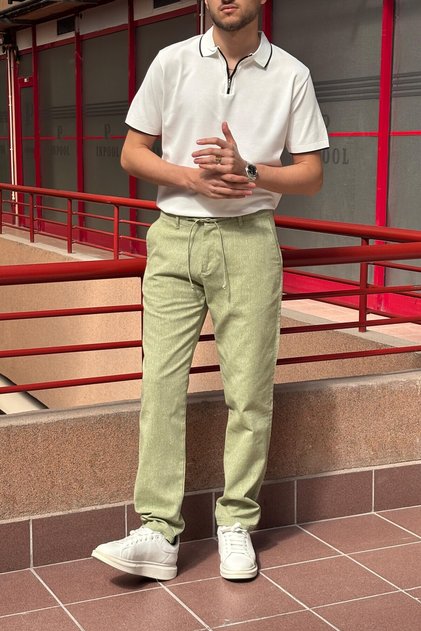 Men, Adjustable Waist, Regular-Fit, Old Money Culture, Cotton, Linen Look Pants 166-1