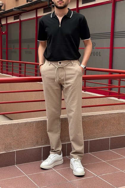 Men &Apos; S, Elastic on the Waist, Regular Fit, Linen Weaving, Cotton Old Money Culture Trousers 300