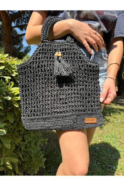 Bohemian Style Black Knitted Handbag