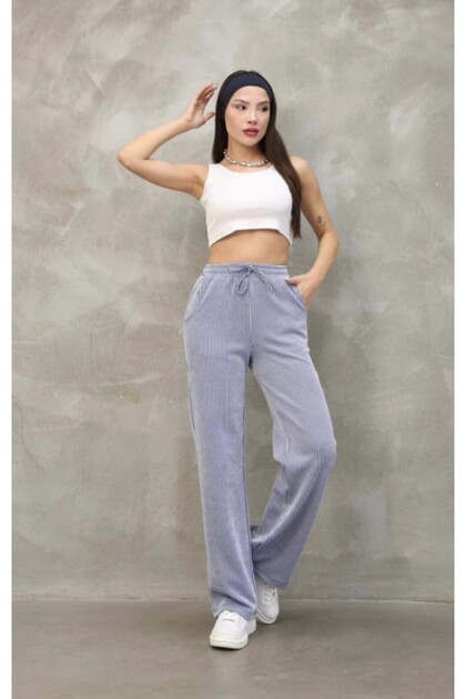 Women's Waterway Fabric Wide Leg Striped Lace-Up Double Pocket Pants