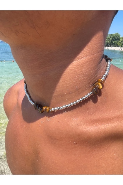 Masculine Necklace Hematite Tiger Eye Ancient Era Masculinity Power Courage and Confidence