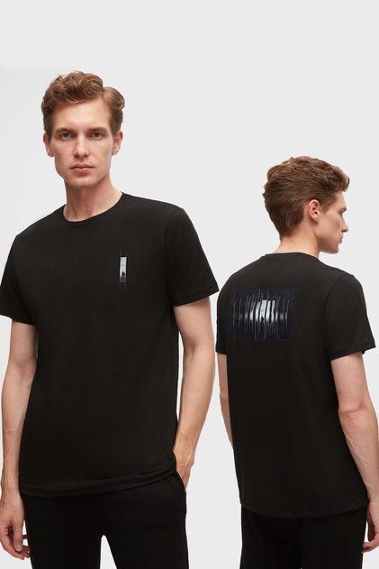 Regular Fit Black Printed 100% Cotton T-Shirt