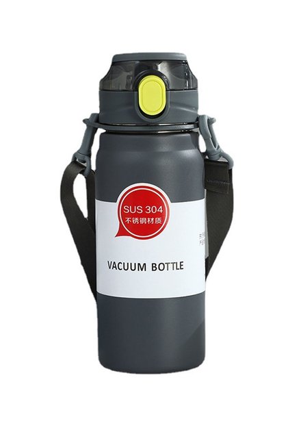 304 L Steel Black 600 ml Flask Water Bottle with Strap and Straw Gin411Sy