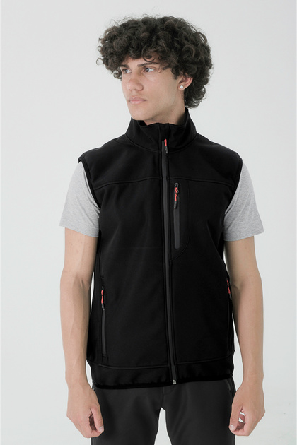 Erkek Dik Yaka Softshell Yelek Renk: SİYAH
