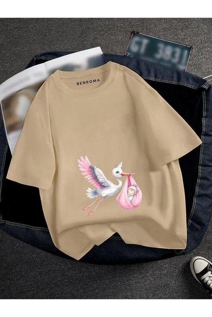 TRICOU CU IMPRIMEU ROZ STORK DE MATERNITATE