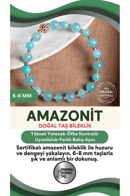 Certified Amazonite Natural Stone Bracelet 6-8 mm