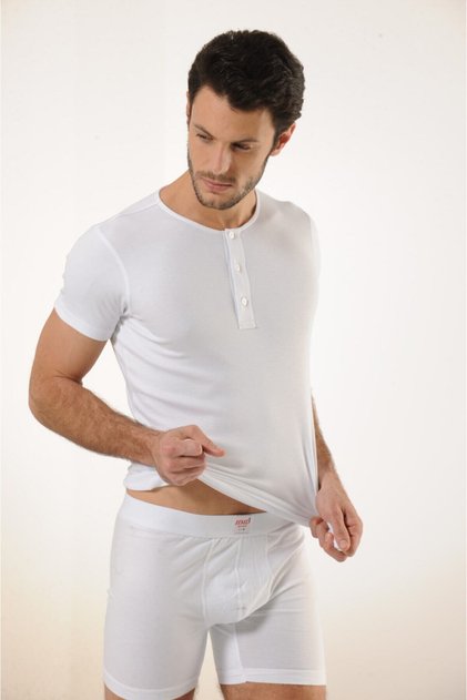 505 3-Pack Cotton Button Detailed Collar Men's Undershirt - White