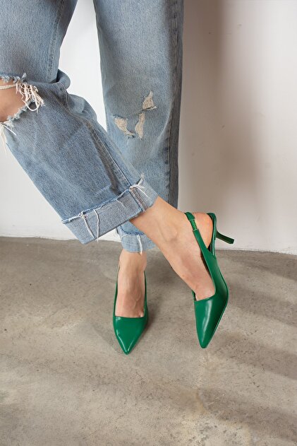 Nstil Daily Women's Green Pointed Toe Flat Patternless Open Back Heeled  Zara Model Evening Dress Shoes 101a- Trendyol