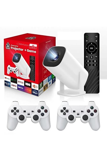 P30 Max Projektör 4K HD 1080P Bluetooth Android 2 Kol Dahili 3000 Oyun Retro Atari
