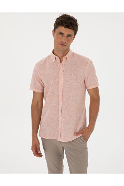 Coral Linen Blend Regular Fit Short Sleeve Shirt 50307067-Vr186