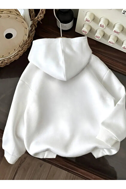 Baxia BEYAZ RENK LA Baskılı Kız/Erkek Çocuk Kapüşonlu Sweatshirt