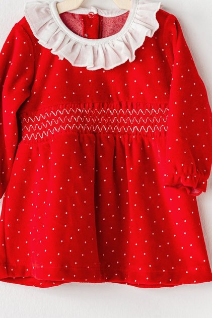 New Year Velvet Baby Girl Dress with Collar and Velvet Texture