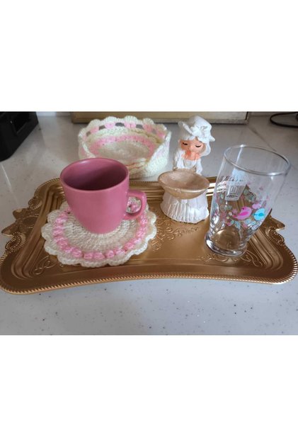 Hand-Knitted 6-Piece Heart-Patterned Daisy Cup/Cup/Mug Coaster with Basket (Coaster 13 cm)