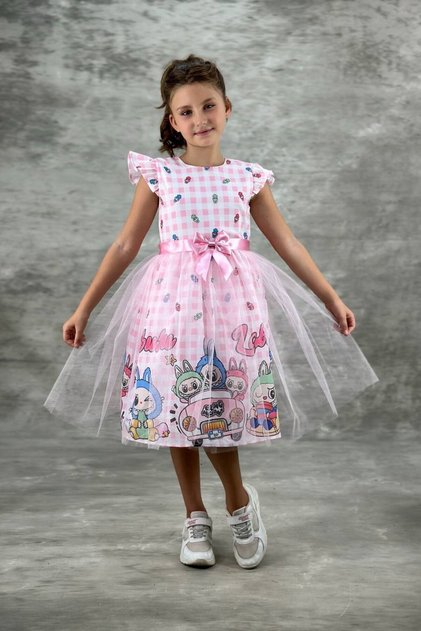 Labubu Character Tulle Detailed Children's Dress Aby4481