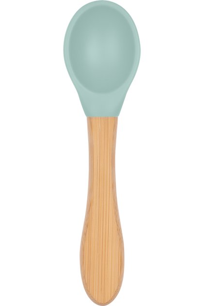 Bamboo Handle Silicone Feeding Spoon Spring Green