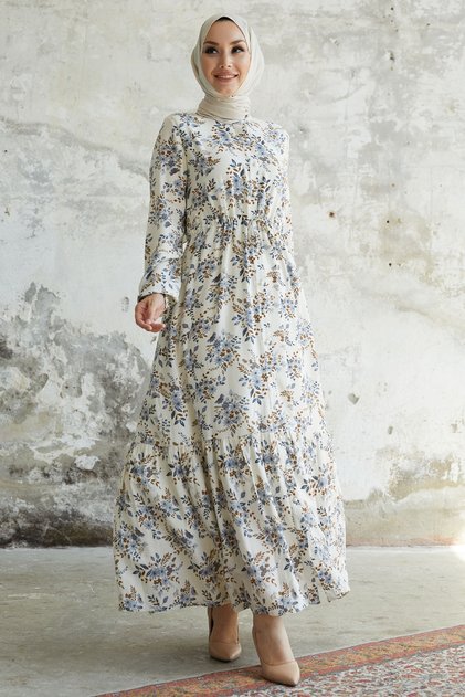 Evesya Tunnel Lace Viscose Dress - Blue