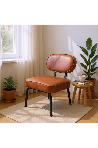 Azra Mobilya Luna Modern Deri Kaplama Metal Ayaklı Berjer