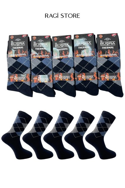 5-Piece Thermal Plaid Men's Towel Socks