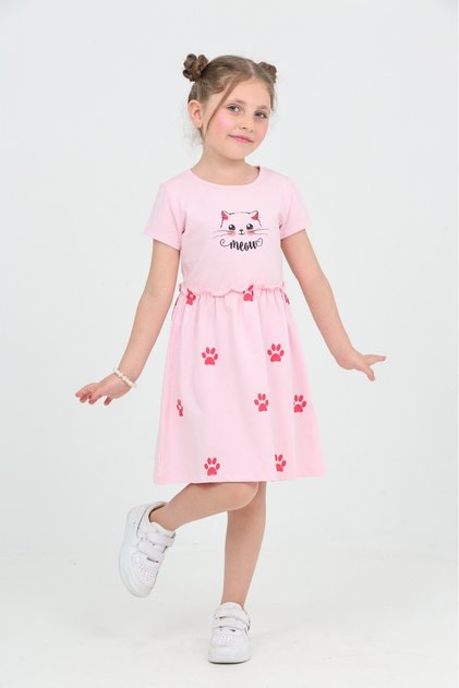 Girl's Cat Printed Dress