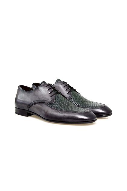 Gray Color Lace-Up Genuine Leather Men's Shoes