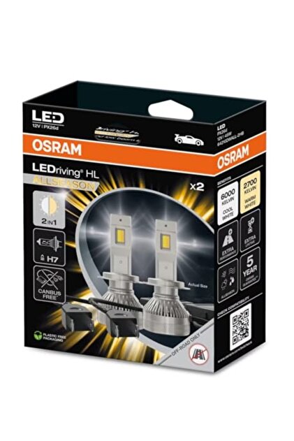 Osram H7 AllSeason LED Far Ampulü, 2700-6000 Kelvin, 2'si 1 Arada
