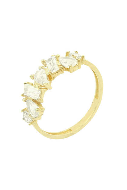 Inel Aur 14k Mozaic Half Eternity Tăiat Mixt Mărime 13