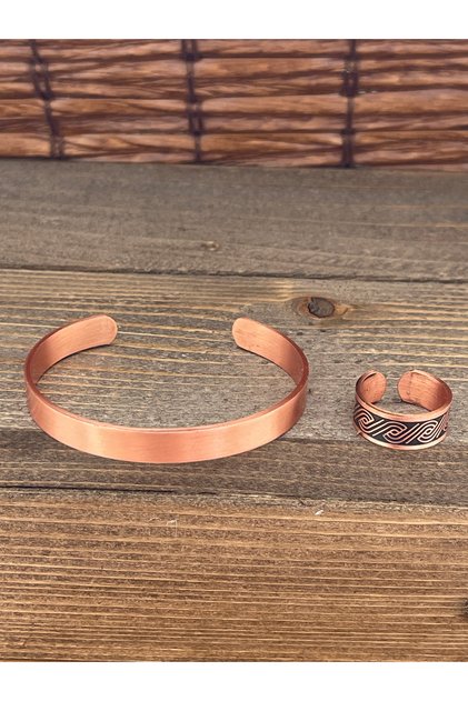 Adjustable size copper bangle ring set copper bangle copper ring set