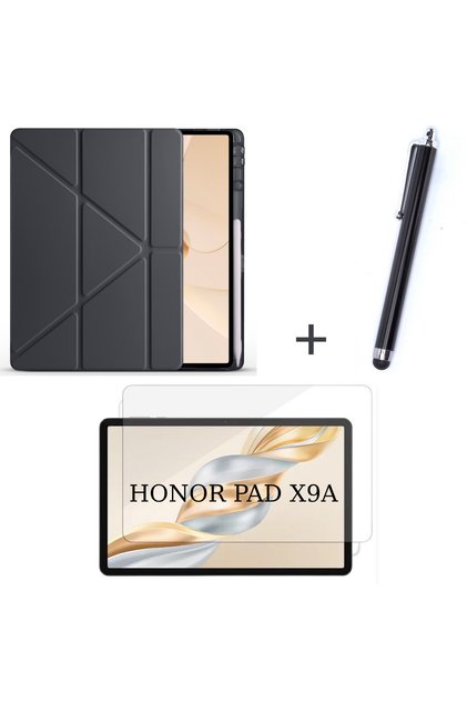 Honor Pad X9A Uyumlu Kalem Bölmeli Standlı Kılıf + Ekran Koruyucu + Kalem 3'lü Set