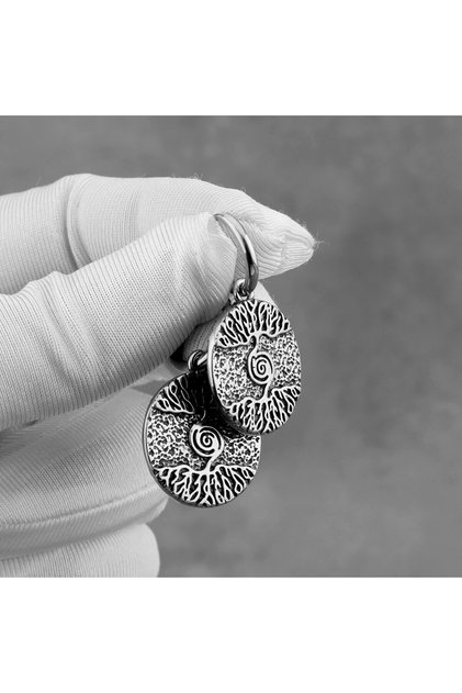 Tree of Life Dangle 316L Stainless&Blackened Steel Earrings