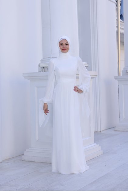Firuze Tesettür Abiye Beyaz