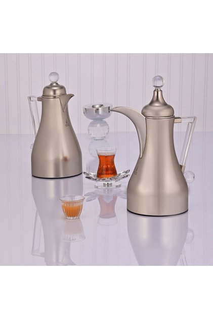 Lina Al Saif Gallery Thermos Set, 1/1 liter, transparent handle, glass inner insulation, steel outer