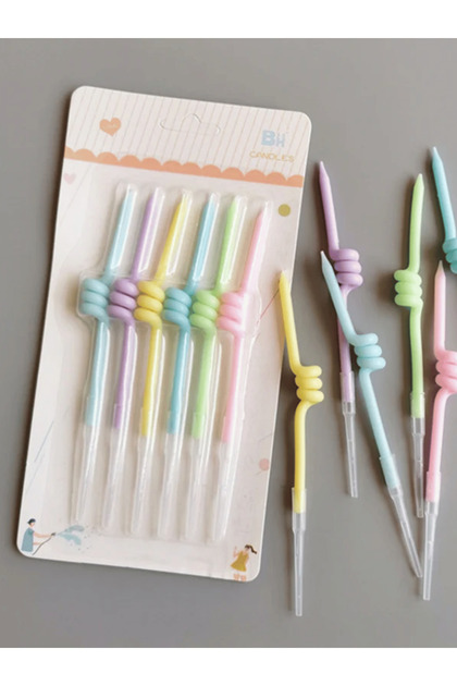 6’lı Makaron Renkli Kıvrımlı Spiral Pasta Mum Seti Pastel Tonlar Doğum Günü Pasta Süsleme