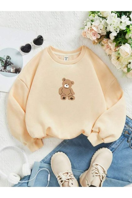 Children's Teddy Bear Printed Oversize Sweatshirt Hoodie