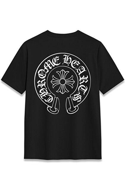 ぴ*ぴ様 Chrome Hearts ブラック Tシャツ EZG Business Chrome Hearts Model Sırt Baskılı Tişört %100 Pamuklu