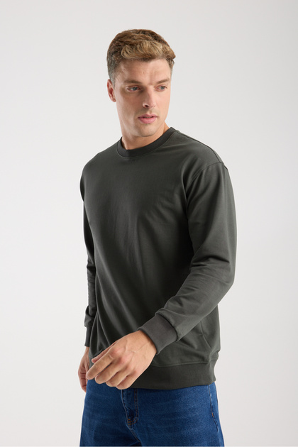 Erkek 0 Yaka Oversize Pamuklu Sweatshirt