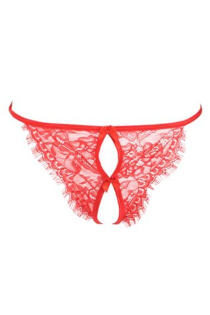 Tanga roșie pentru femei cu dantelă și funde roșii, mărime universală 97-102 cm
