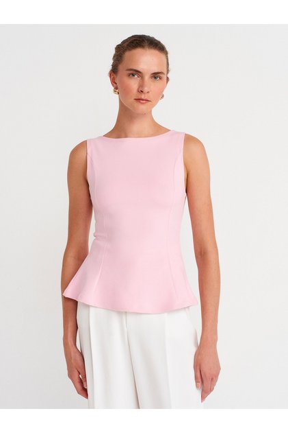 21001 Boat Neck Peplum Top-Powder Pink