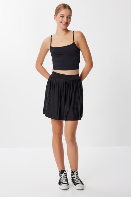 Pleated Mini Knitted Skirt Ldz0042 Black