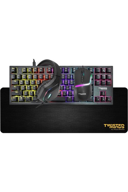 4-in-1 Gaming Bundle – TM-HORIZON-X - 87-Key Wired Mechanical Keyboard, Adjustable DPI, 40mm Driver Headset, Over sized 400×900×3MM Mouse Pad – Ergonomic Design for PC Gamer
