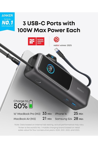 Anker 25000mAh 165W Power Bank – Ultra-High-Speed Portable Charger
