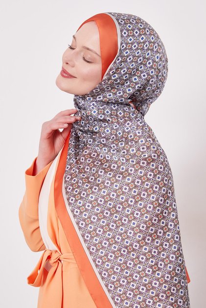 Orange Square Pattern Indian Silk Shawl