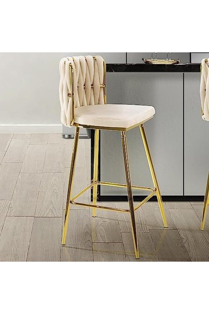 Bar Stools with Velvet Fabric, 99cm Viola High Bar Chair with Gold Finish for Kitchen