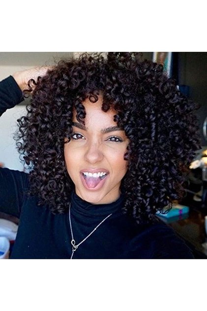 African Curly Wig - Short Fluffy Black Wig