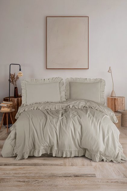 Ruffled Stonwashed Double Duvet Cover Set 100% Cotton