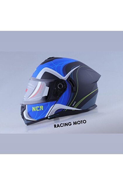 NCR KASK ÇENE AÇILIR VİZÖRLÜ 166 ECE 06 BELGELİ MAT MAVİ ( Sticker