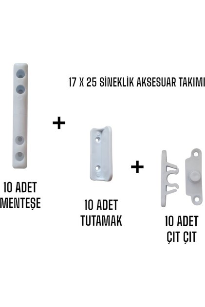 Sineklik Aksesuar Takımı 17X25 – Menteşeli Sistem Için 10’lu Kulplu Kilitli Menteşeli Set