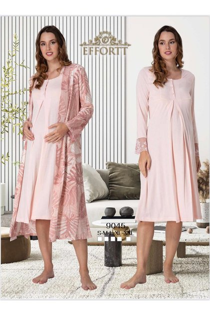 Pregnant Maternity Nightgown Set with Robe
